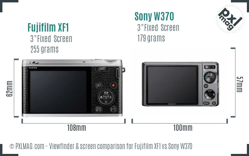 Fujifilm XF1 vs Sony W370 Screen and Viewfinder comparison