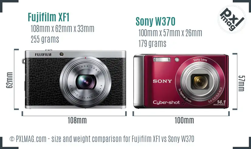 Fujifilm XF1 vs Sony W370 size comparison