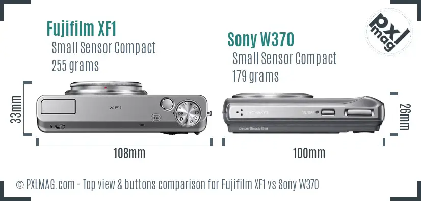 Fujifilm XF1 vs Sony W370 top view buttons comparison