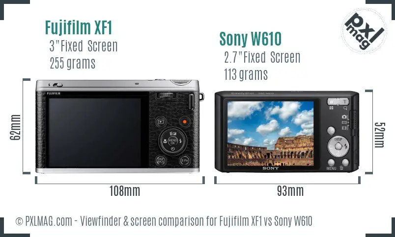 Fujifilm XF1 vs Sony W610 Screen and Viewfinder comparison