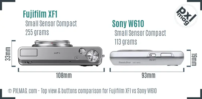Fujifilm XF1 vs Sony W610 top view buttons comparison