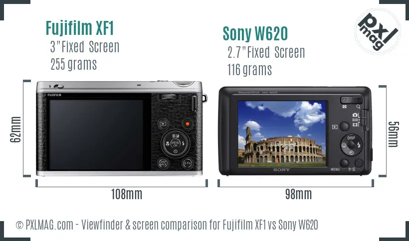 Fujifilm XF1 vs Sony W620 Screen and Viewfinder comparison Fujifilm XF1 vs Sony W620 Screen and Viewfinder comparison
