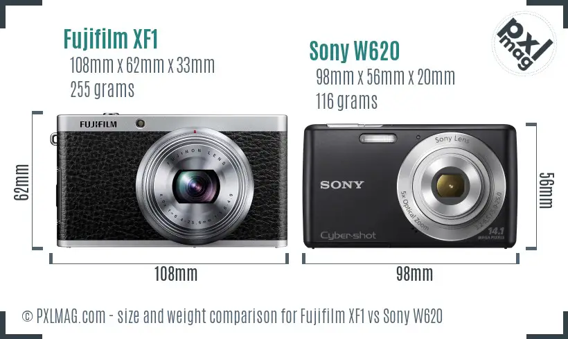 Fujifilm XF1 vs Sony W620 size comparison Fujifilm XF1 vs Sony W620 size comparison
