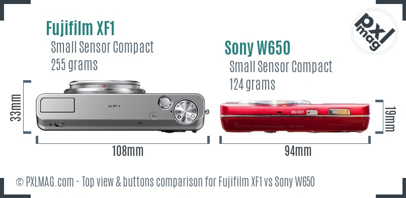 Fujifilm XF1 vs Sony W650 top view buttons comparison