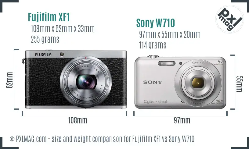 Fujifilm XF1 vs Sony W710 size comparison
