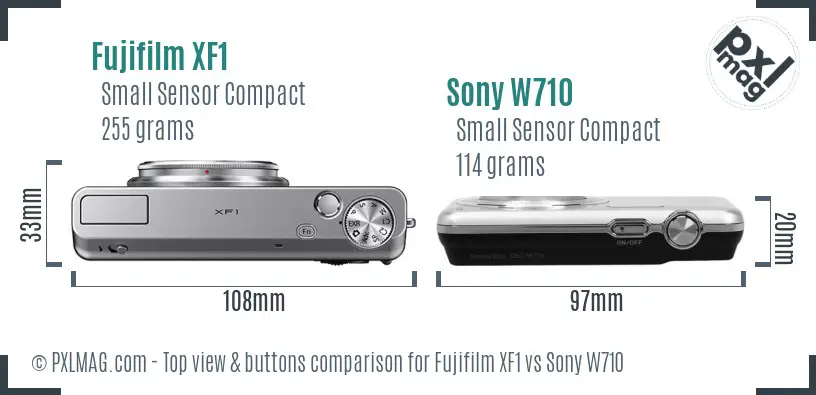Fujifilm XF1 vs Sony W710 top view buttons comparison