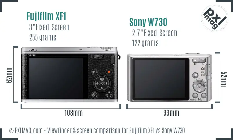 Fujifilm XF1 vs Sony W730 Screen and Viewfinder comparison