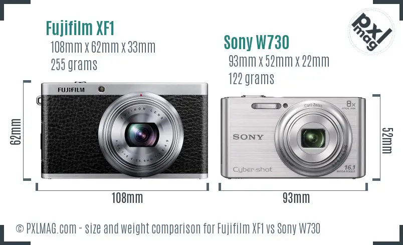 Fujifilm XF1 vs Sony W730 size comparison