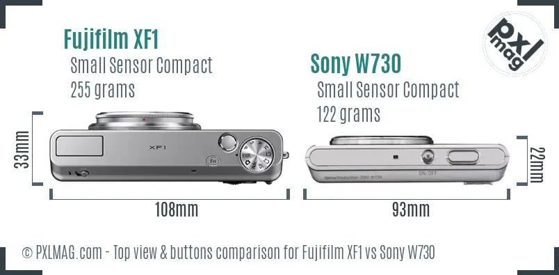 Fujifilm XF1 vs Sony W730 top view buttons comparison