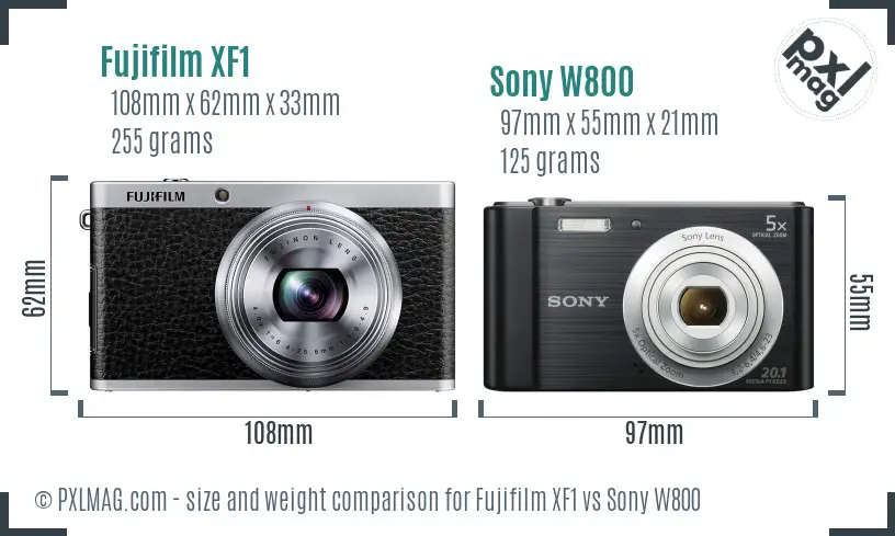 Fujifilm XF1 vs Sony W800 size comparison