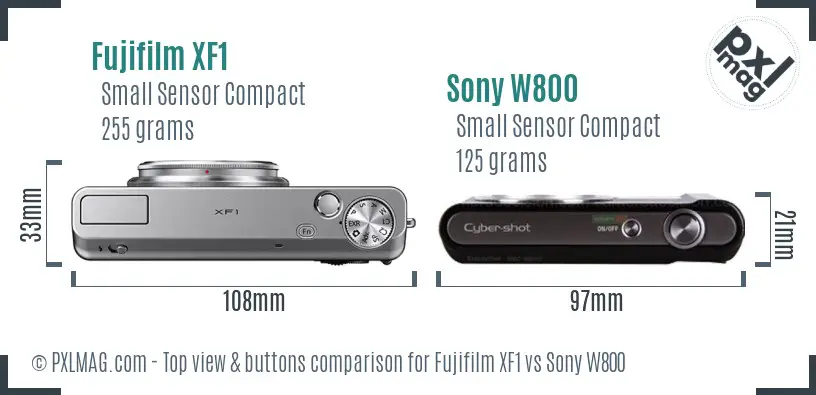 Fujifilm XF1 vs Sony W800 top view buttons comparison
