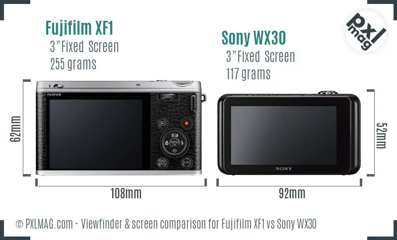 Fujifilm XF1 vs Sony WX30 Screen and Viewfinder comparison