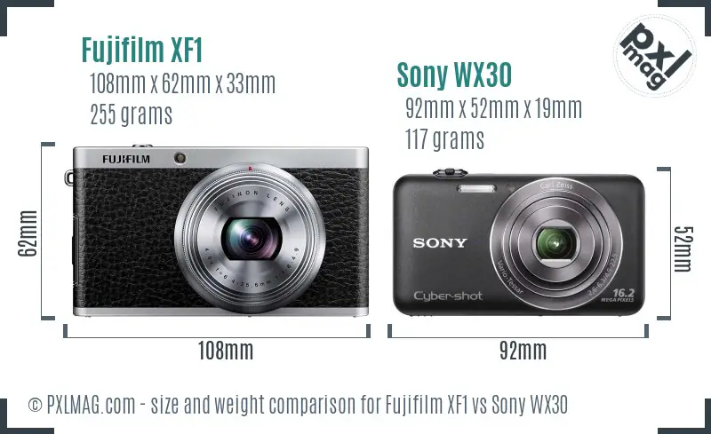 Fujifilm XF1 vs Sony WX30 size comparison