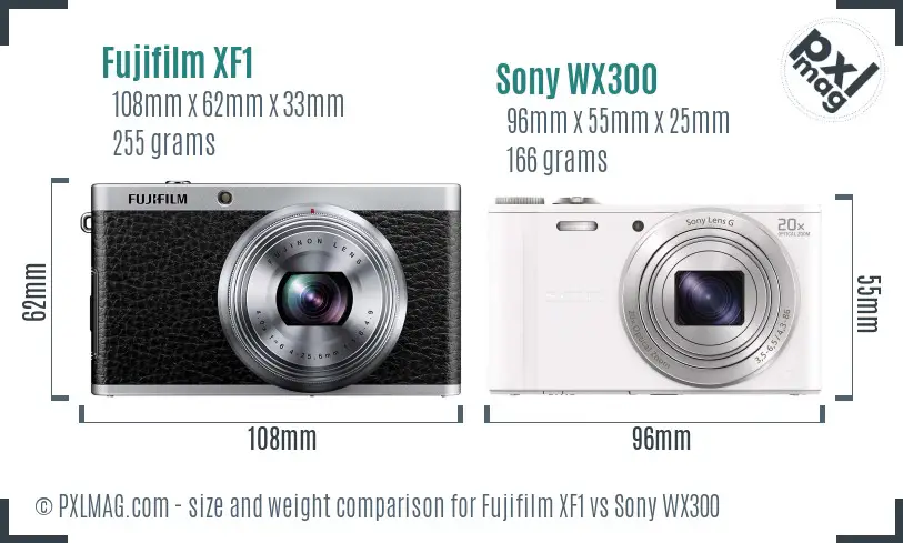 Fujifilm XF1 vs Sony WX300 size comparison