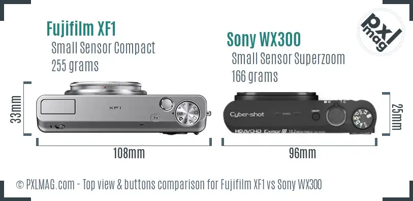 Fujifilm XF1 vs Sony WX300 top view buttons comparison