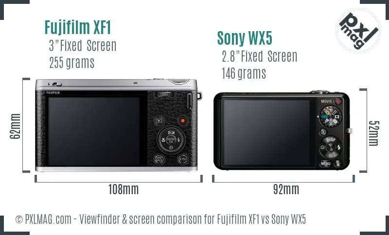 Fujifilm XF1 vs Sony WX5 Screen and Viewfinder comparison