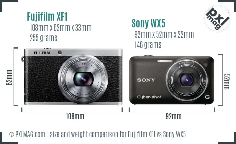Fujifilm XF1 vs Sony WX5 size comparison