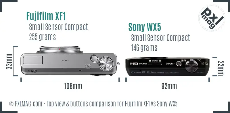 Fujifilm XF1 vs Sony WX5 top view buttons comparison