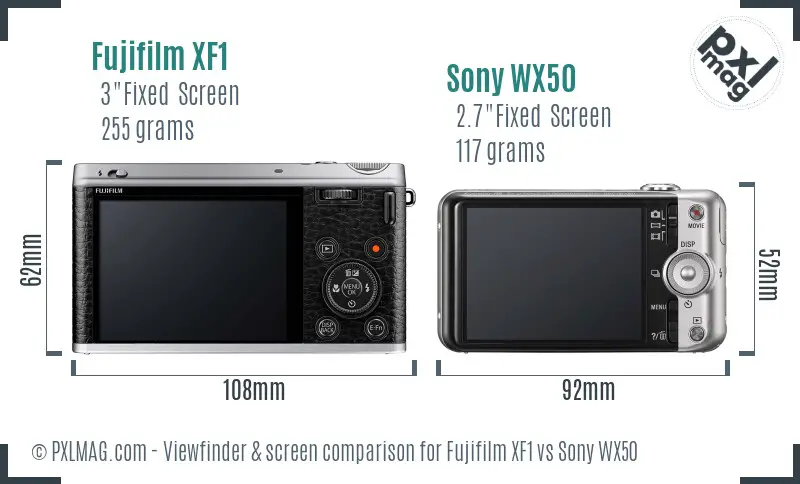 Fujifilm XF1 vs Sony WX50 Screen and Viewfinder comparison