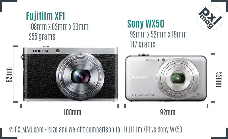 Fujifilm XF1 vs Sony WX50 size comparison