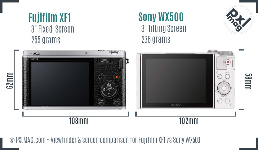 Fujifilm XF1 vs Sony WX500 Screen and Viewfinder comparison