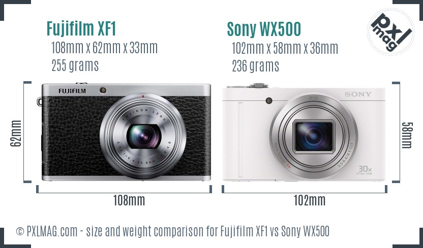 Fujifilm XF1 vs Sony WX500 size comparison Fujifilm XF1 vs Sony WX500 size comparison