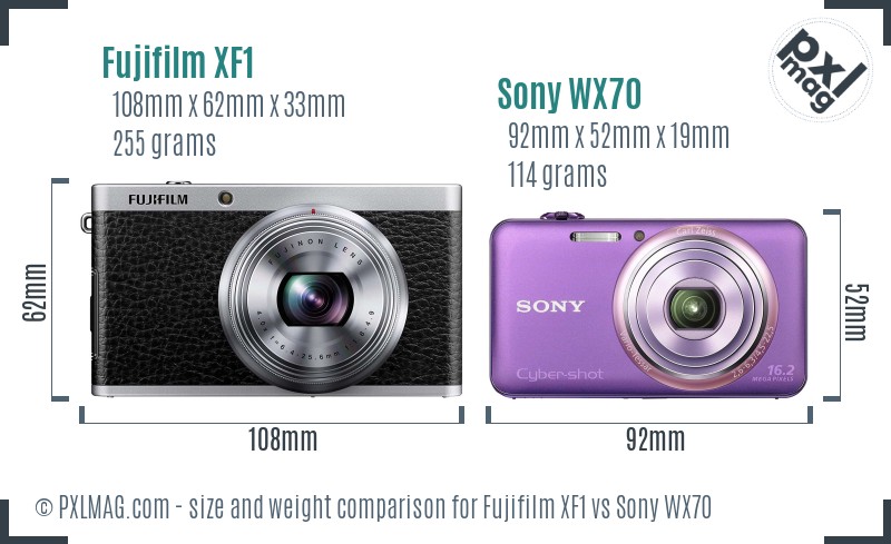 Fujifilm XF1 vs Sony WX70 size comparison