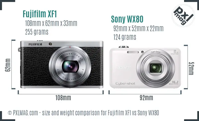 Fujifilm XF1 vs Sony WX80 size comparison