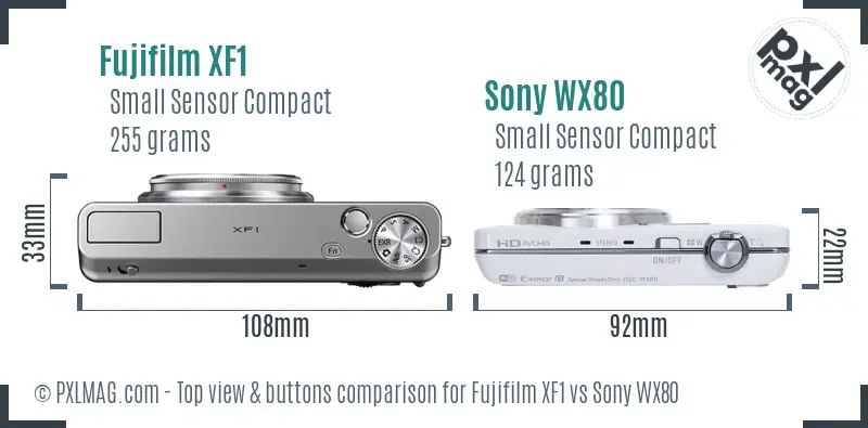 Fujifilm XF1 vs Sony WX80 top view buttons comparison