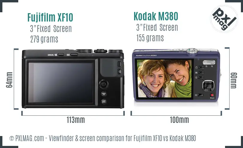 Fujifilm XF10 vs Kodak M380 Screen and Viewfinder comparison
