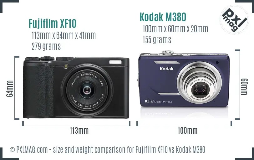 Fujifilm XF10 vs Kodak M380 size comparison
