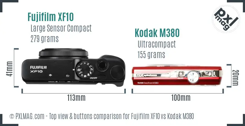 Fujifilm XF10 vs Kodak M380 top view buttons comparison