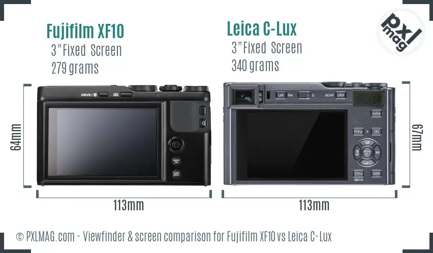 Fujifilm XF10 vs Leica C-Lux Screen and Viewfinder comparison