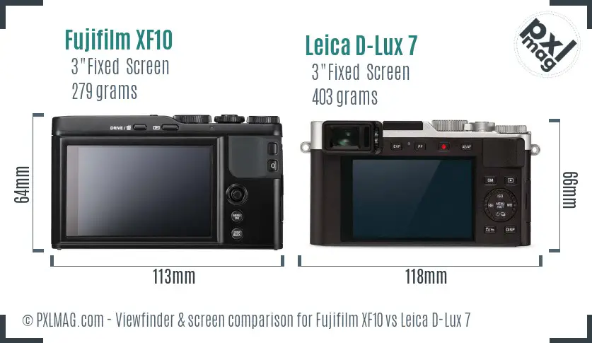 Fujifilm XF10 vs Leica D-Lux 7 Screen and Viewfinder comparison