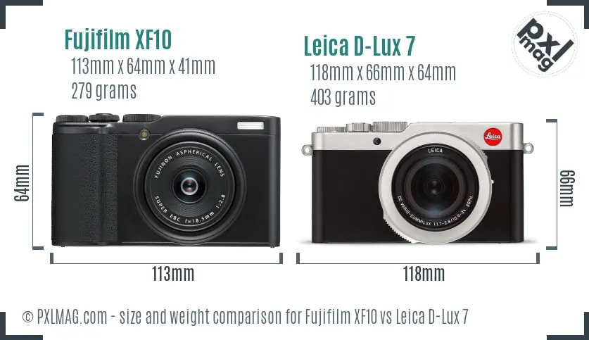 Fujifilm XF10 vs Leica D-Lux 7 size comparison