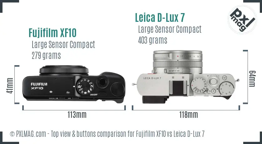 Fujifilm XF10 vs Leica D-Lux 7 top view buttons comparison