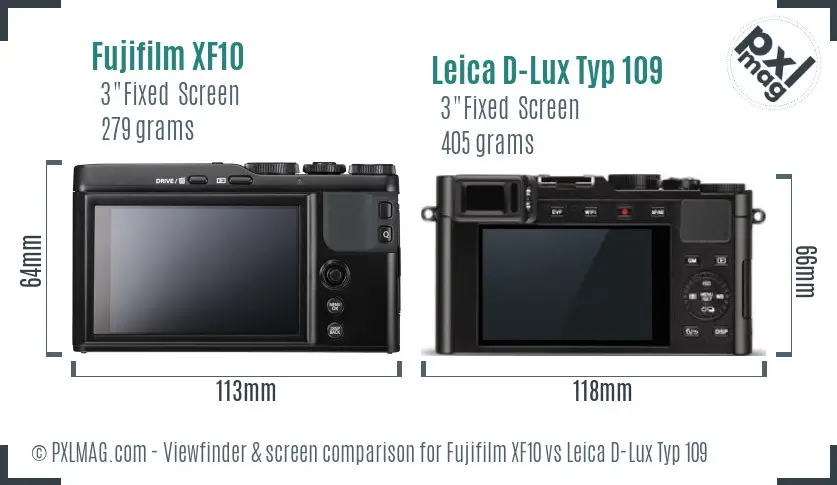 Fujifilm XF10 vs Leica D-Lux Typ 109 Screen and Viewfinder comparison