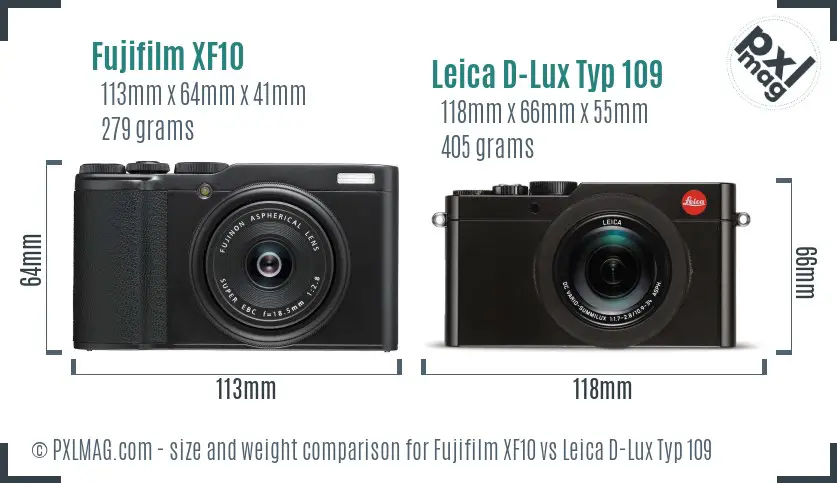 Fujifilm XF10 vs Leica D-Lux Typ 109 size comparison