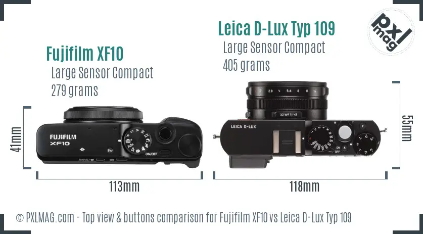Fujifilm XF10 vs Leica D-Lux Typ 109 top view buttons comparison