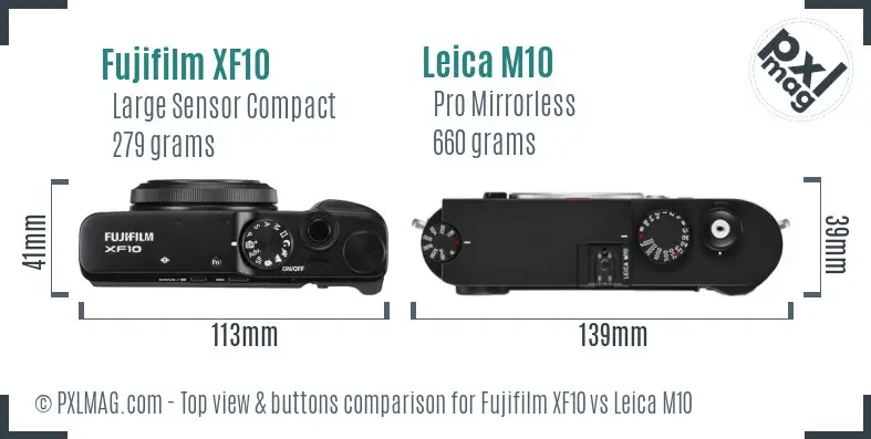 Fujifilm XF10 vs Leica M10 top view buttons comparison