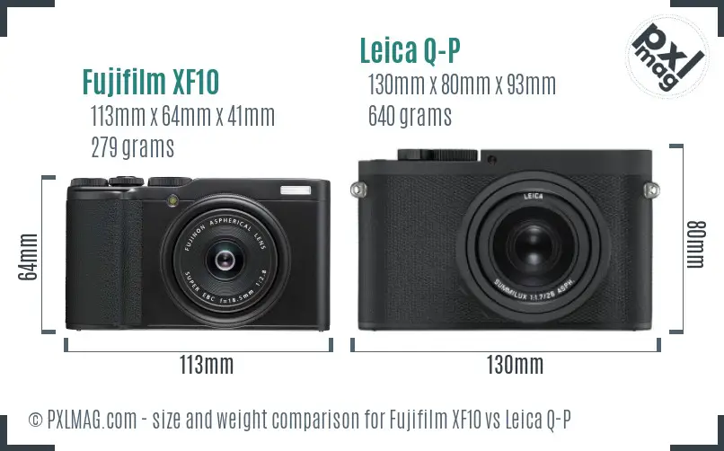 Fujifilm XF10 vs Leica Q-P size comparison