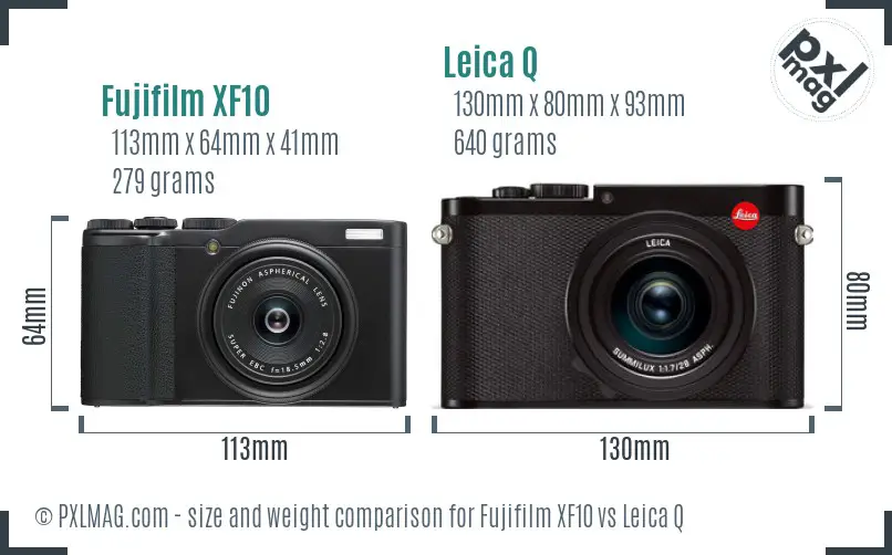 Fujifilm XF10 vs Leica Q size comparison