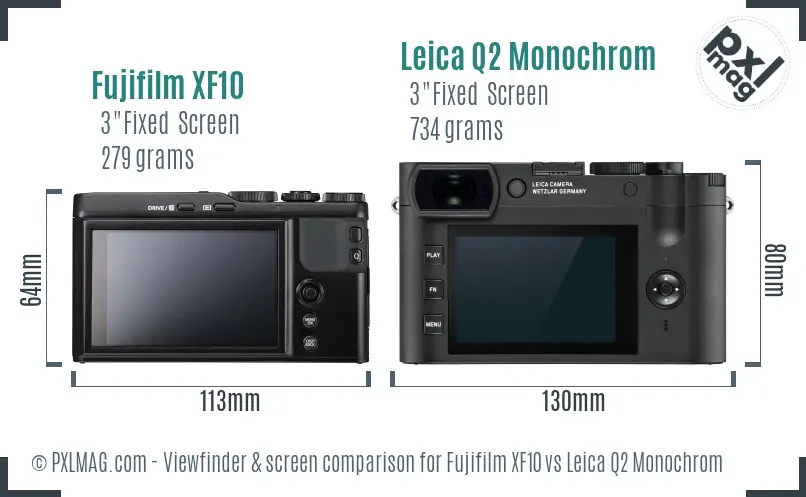 Fujifilm XF10 vs Leica Q2 Monochrom Screen and Viewfinder comparison