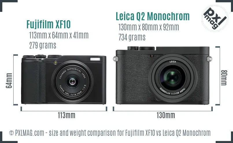 Fujifilm XF10 vs Leica Q2 Monochrom size comparison