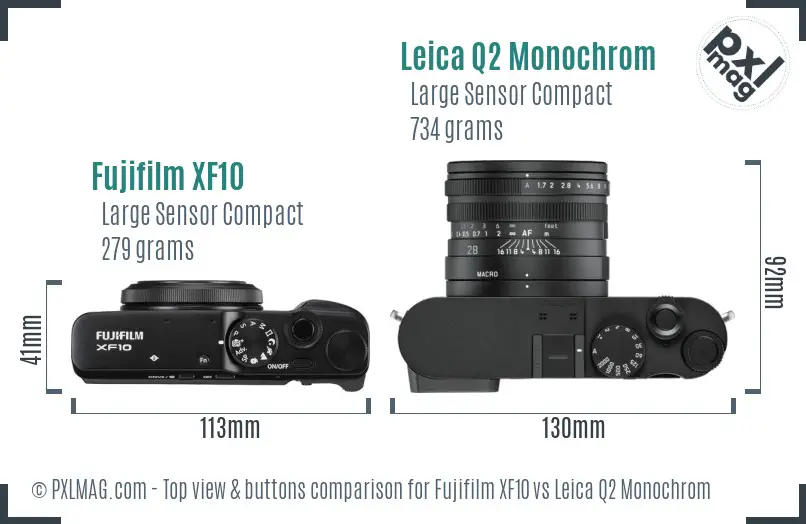 Fujifilm XF10 vs Leica Q2 Monochrom top view buttons comparison