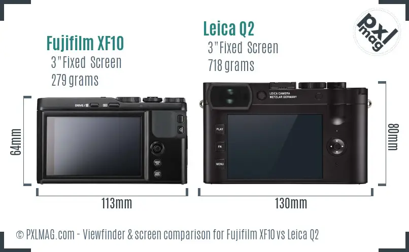 Fujifilm XF10 vs Leica Q2 Screen and Viewfinder comparison