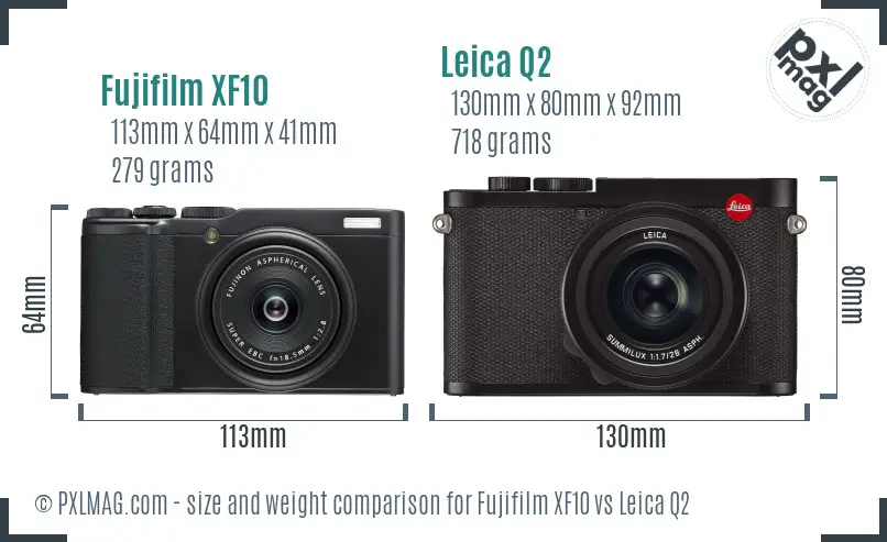 Fujifilm XF10 vs Leica Q2 size comparison