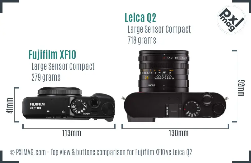 Fujifilm XF10 vs Leica Q2 top view buttons comparison