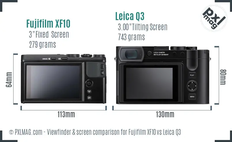 Fujifilm XF10 vs Leica Q3 Screen and Viewfinder comparison