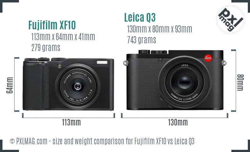 Fujifilm XF10 vs Leica Q3 size comparison